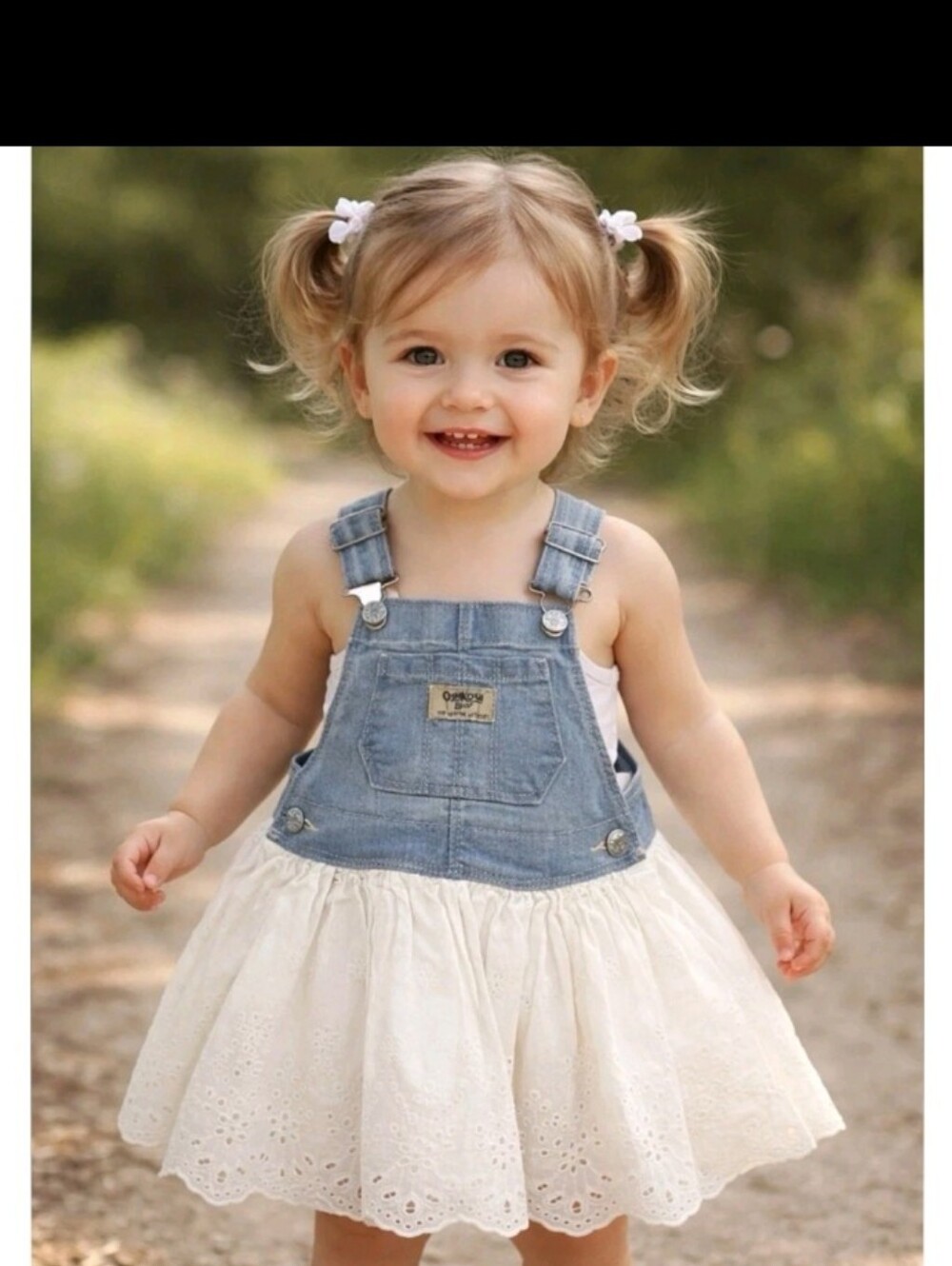 OshKosh B'gosh Denim Bib Dress with Cream Eyelet Skirt